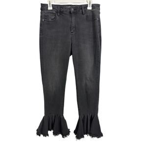 Fairy Grunge Black Bell Bottom Flare Leg Ruffle Fringe Denim Jeans Size 31